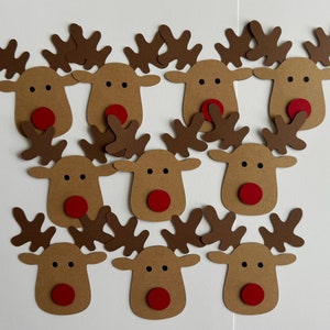Juego de 10 troqueles de reno, hechos a mano, Navidad, Nariz Roja, fiestas, scrapbooking
