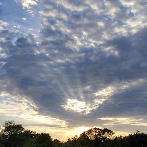 Nature Photography, Sunset, Sun rays shining upward through clouds, Digital Photo Download for Sale
