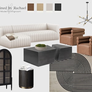 Modern Living Room, Interior Design Service-Customized & Affordable Virtual E-Design, E-Decor Service, Moodboard and Product Shopping Guide