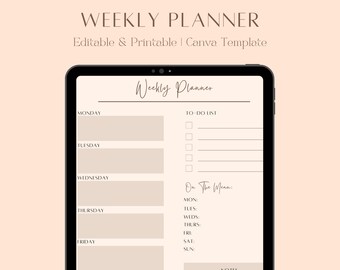 Weekly Planner Printable – Editable CANVA Planner Template – Minimalist – Personalized Planner – One Week To Do List – Digital Download