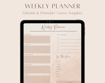 Weekly Planner Printable – Editable CANVA Planner Template – Neutral– Personalized Planner – One Week To Do List – Digital Download