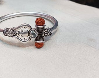 Shiv Tirshul Bracelet,Mahakal Kada,Rudraksh Bangle,Damroo Bracelet,Hindu Silver wrist Bracelet for man,Gift,Handicraft jewelry,Father&#39;s day