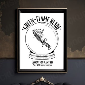 Green-Flame Blade Dungeons and Dragons Gift Boho Gothic Spell Card Wall Art