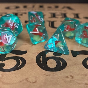 Mushroom Dice Set: Aqua Resin Polyhedral Dice for D&D