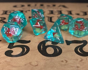 Paddenstoeldobbelsteenset: waterhars polyedrische dobbelstenen voor D&D