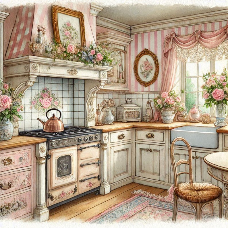 Shabby Chic Kitchen Clipart Bundle Vintage French Country Watercolor ...