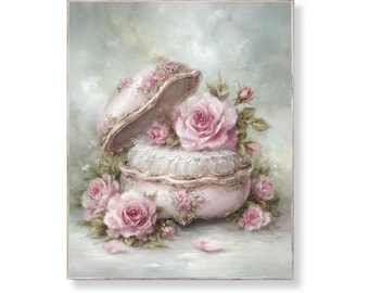 Shabby Chic Pink Roses Printable: Romantic Cottagecore Wall Art (Digital Download)