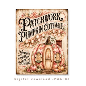 Pumpastuga väggkonst utskrivbar lapptäcke pumpahus höstdekor rosa höstskylt digital nedladdning Paddington Lane Co