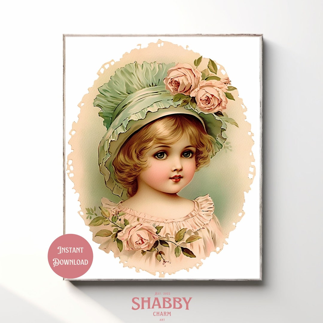 Vintage Girl Art, Printable Wall Art, Vintage Portrait, Nursery Art
