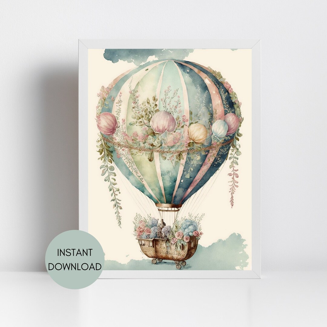 Watercolor Hot Air Balloon Instant Digital Download Printable Wall Art ...