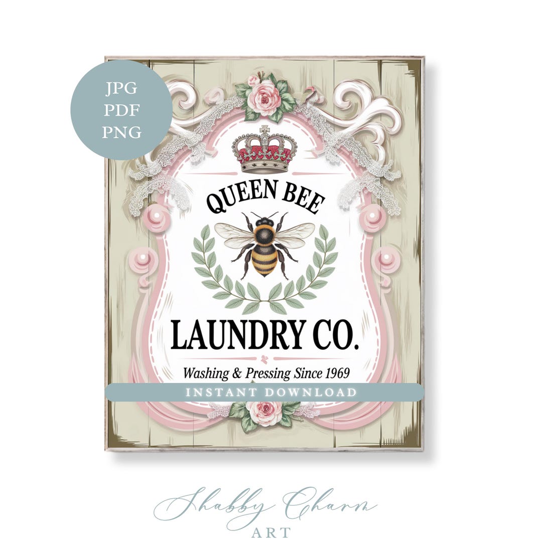 Vintage Queen Bee Laundry Sign, Shabby Chic Farmhouse Decor, Rustic ...