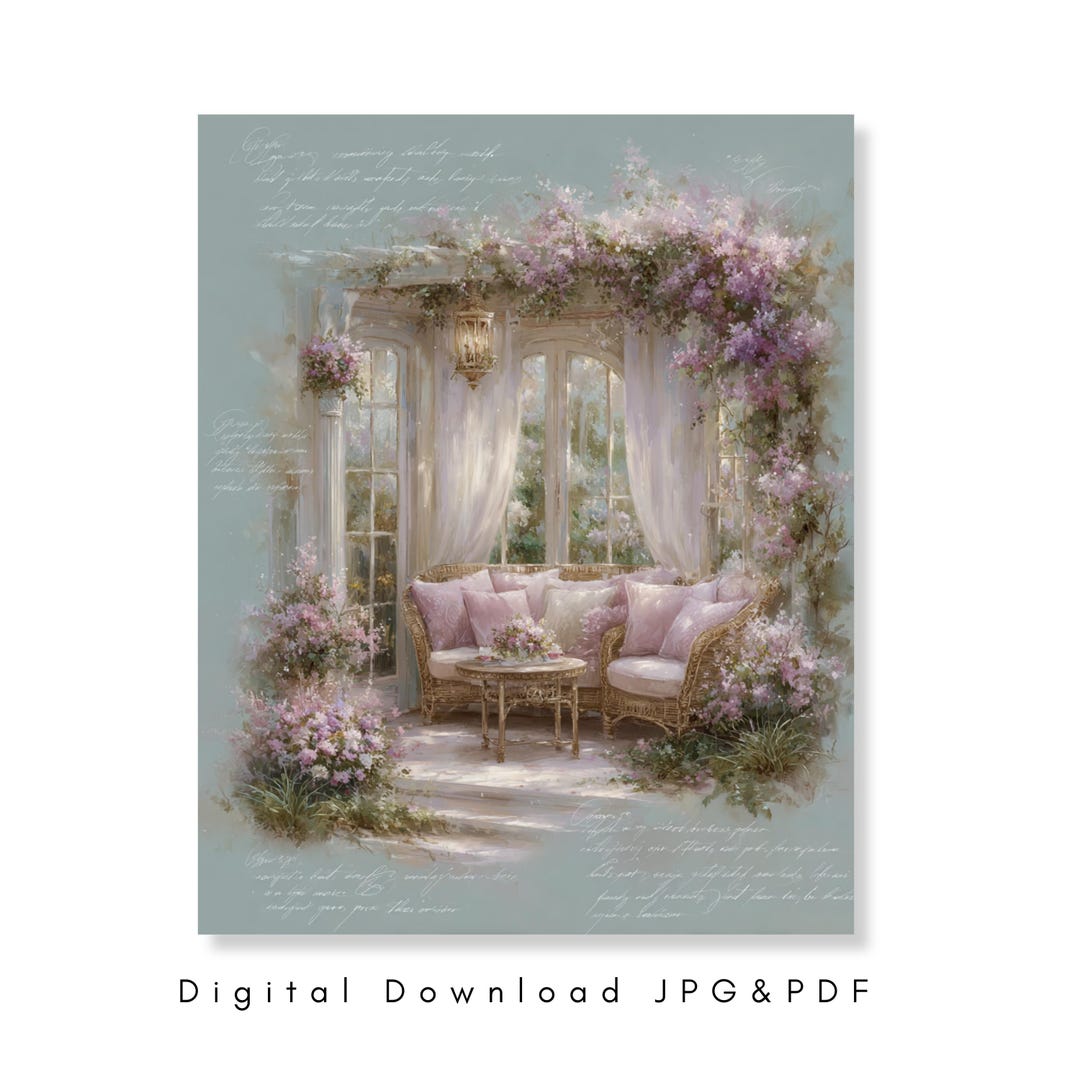 Shabby Chic Sunroom Wall Art Pink Floral Conservatory Interior Vintage ...