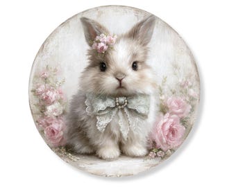 Bunny PNG Floral Bunny Round Sign Cottagecore Spring Decor Shabby Chic Bunny Wreath Accent Vintage Easter Bunny Digital Download