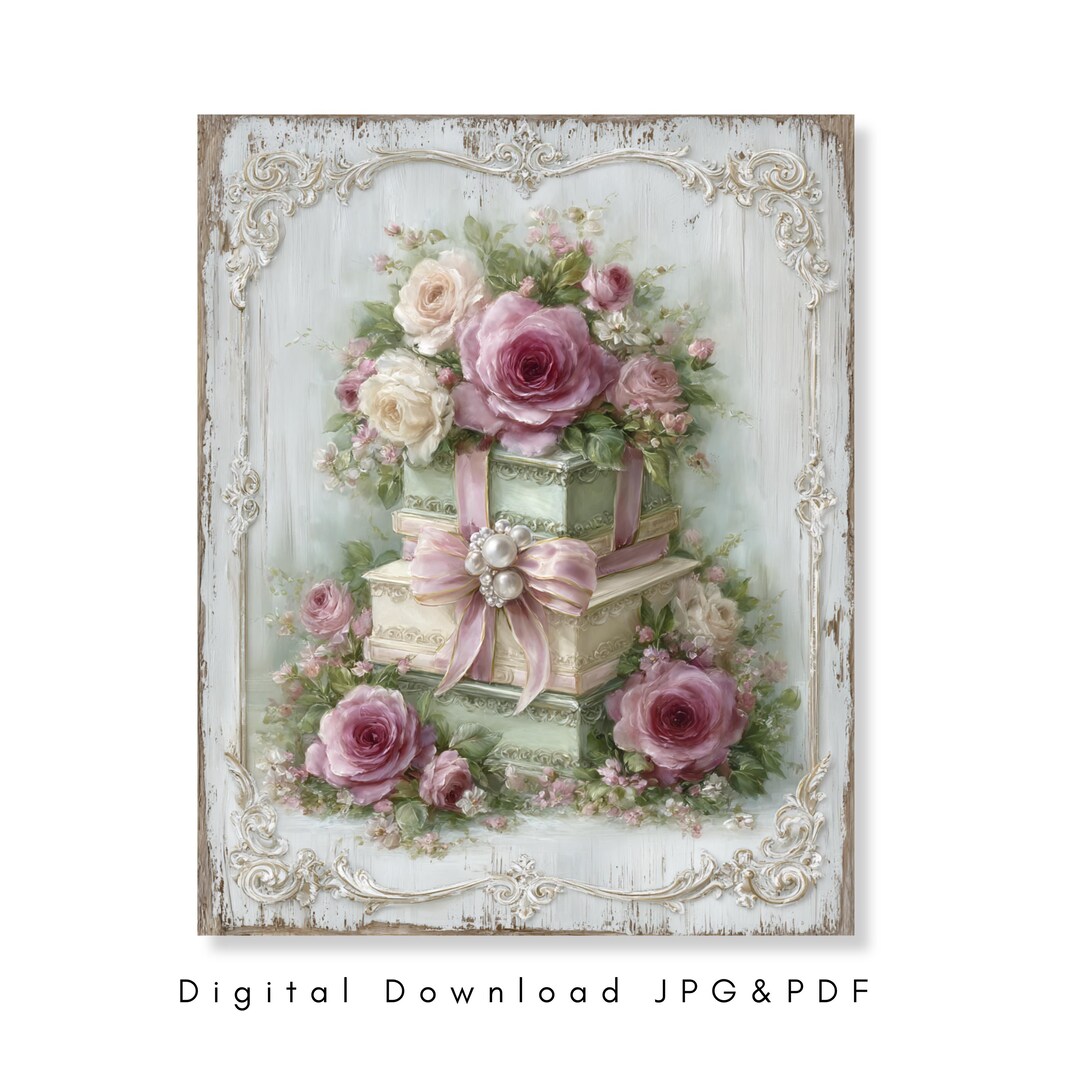 Shabby Chic Gift Box Wall Art Pink Roses Vintage Decor Cottage Style ...