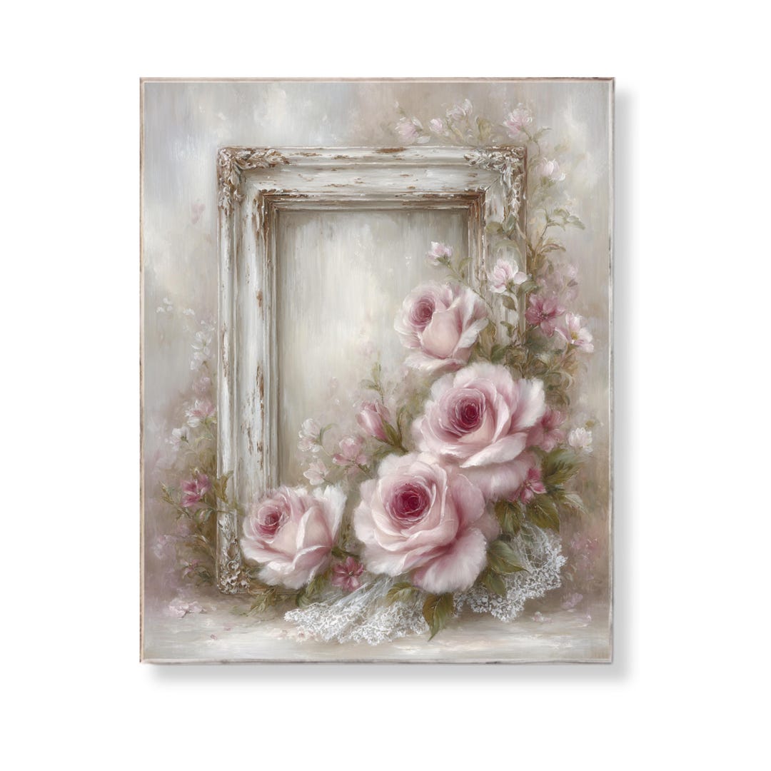 Shabby Chic Rose Frame Printable Wall Art: Vintage Cottage Decor ...