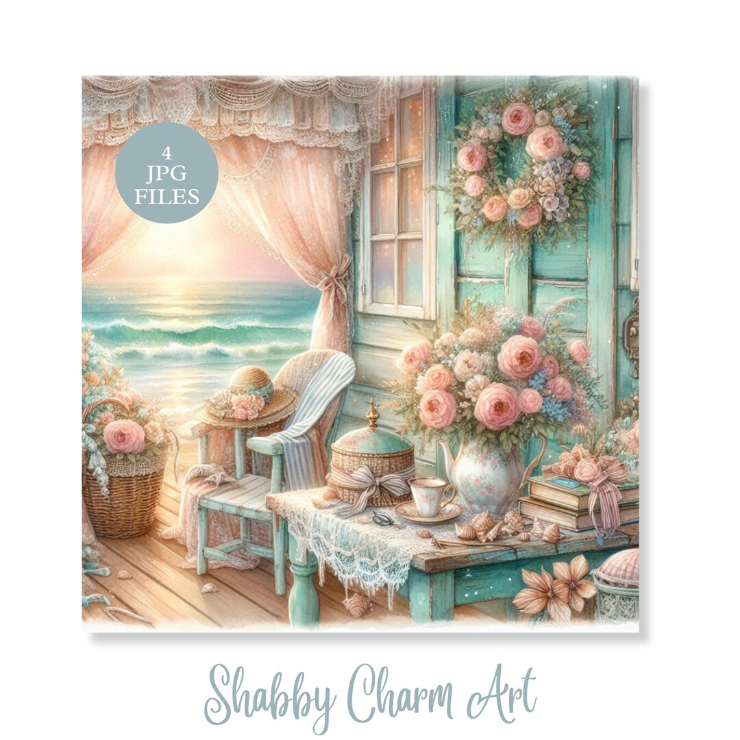 Photo inspiration: Fresh Look at Shabby Chic Beach Cottage Art Vintage Floral Coastal Design Jpg