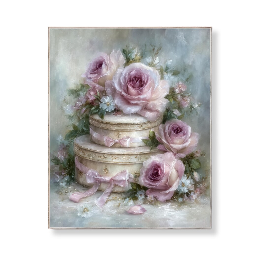 Shabby Chic Pink Roses Hatbox Art: Vintage Floral Cottagecore (digital ...