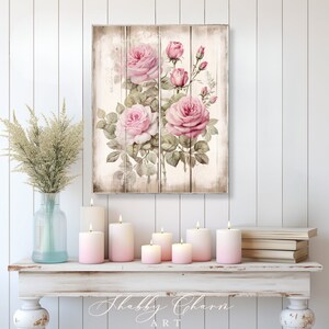 Pink Rose Wall Art, Floral Farmhouse Decor, White Wood Farmhouse Sign ...