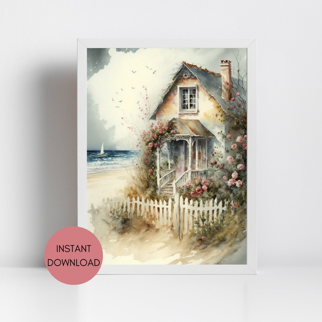 Watercolor Cottage on the Beach Instant Digital Download Printable Wall ...