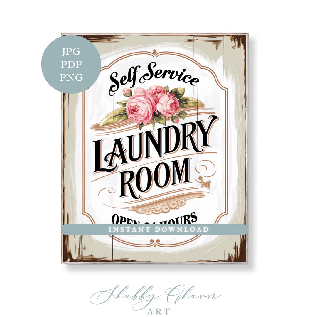 Vintage Laundry Room Wall Art, Shabby Chic Self Service Sign, Rustic ...