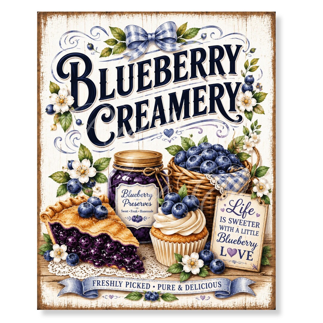 Blueberry Creamery Printable Sign, Farmhouse Kitchen Wall Decor ...