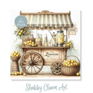 Shabby Chic Lemonade Stand JPG Bundle Vintage Floral Refreshing Citrus Cart Pastel Roses Lace Cottagecore Junk Journal Scrapbook Crafts