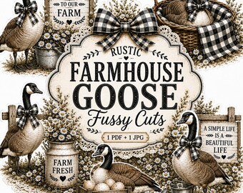 Farmhouse Goose Fussy Cuts, Rustic Farm Animal Printable, Goose Ephemera, Junk Journal Supplies, Digital Download, Paddington Lane Co