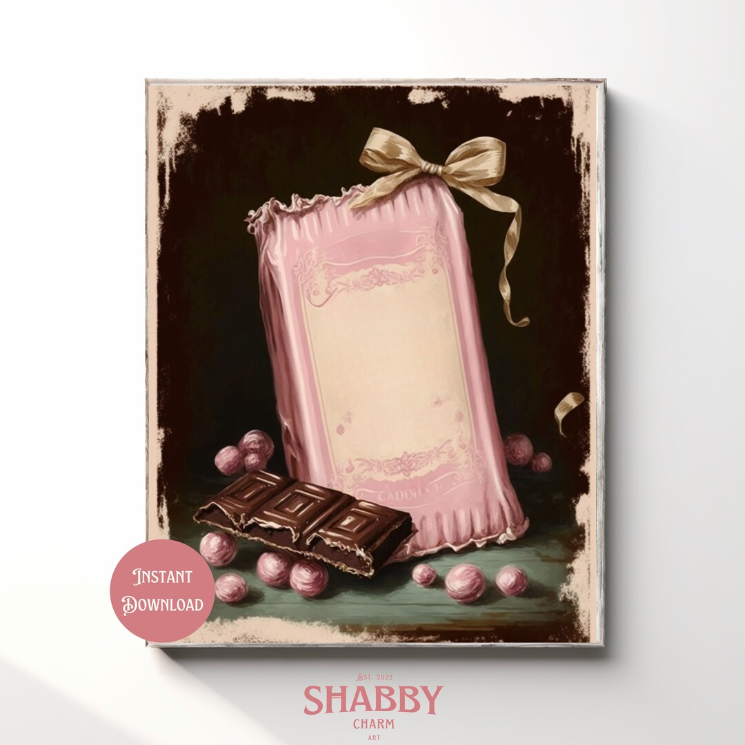 Chocolate Bar Poster, Shabby Chic Art, Valentine's Day Wall Art ...