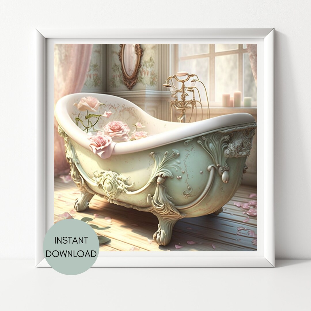 Shabby Chic Pink Bathtub Bathroom Tub Romantic Home Wall Art Printable ...