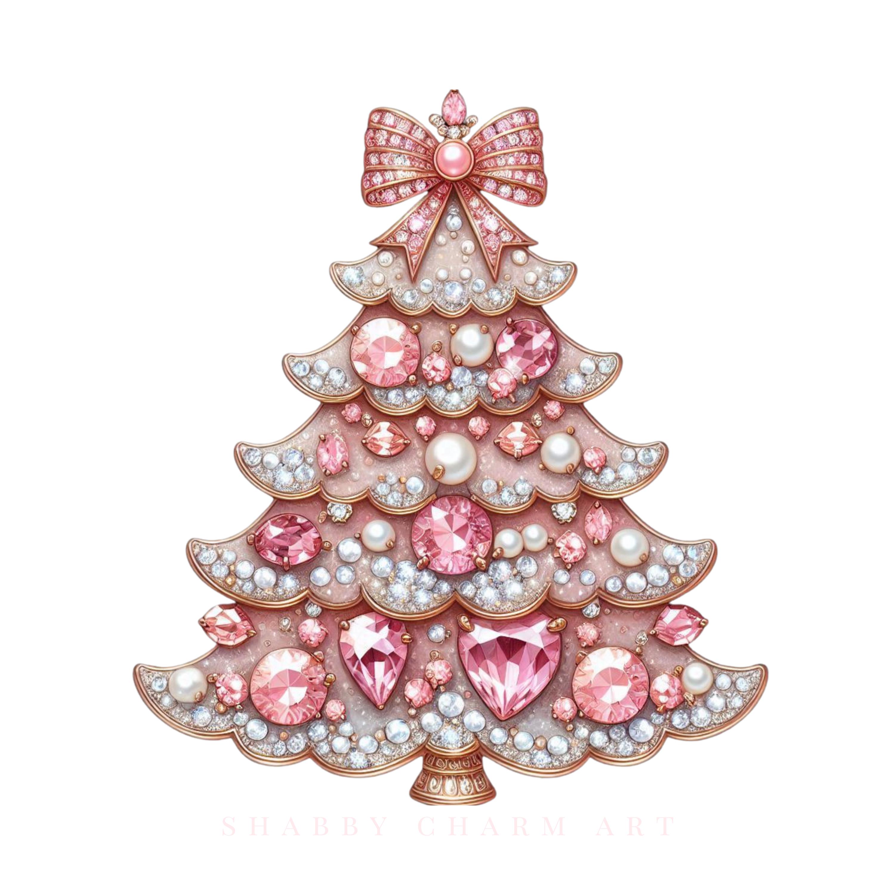 Pinkmas Tree Designs Pink Jeweled Christmas Tree PNG Glam Sparkle Rhinestone Holiday Clipart ...
