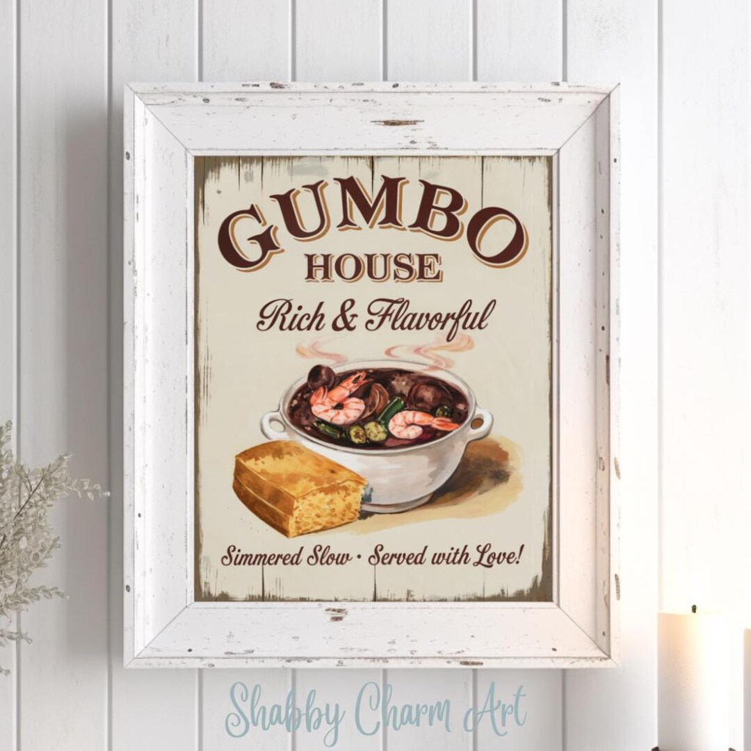 Gumbo & Cornbread Vintage Cajun Kitchen Sign Rustic Louisiana Wall Art ...