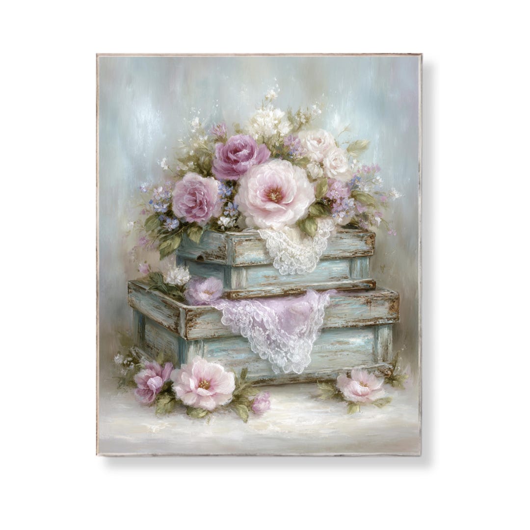 Shabby Chic Floral Print: Pink Roses in Vintage Crate (digital Download ...