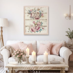 Pink Rose Wall Art, Floral Farmhouse Decor, White Wood Farmhouse Sign ...