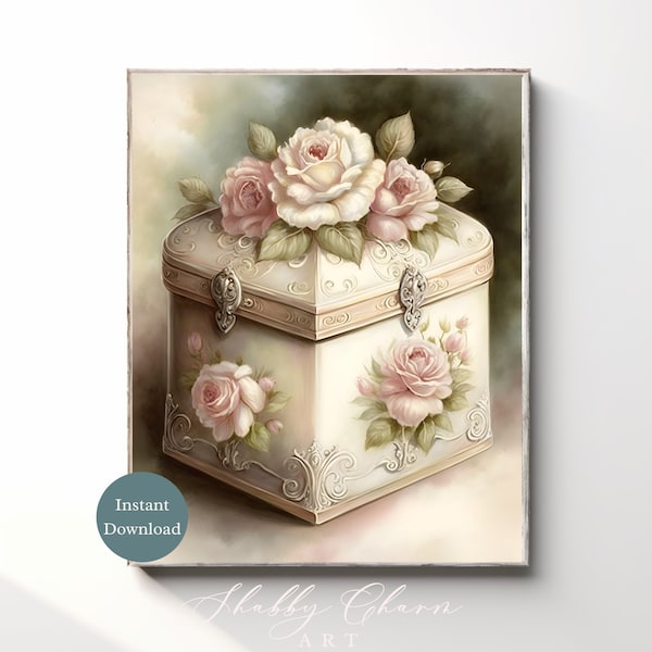 Shabby Chic Jewelry Box Watercolor Wall Art Romantic Home Gift Print Instant Download Home Decor Antique Illustration Vintage Painting Retro