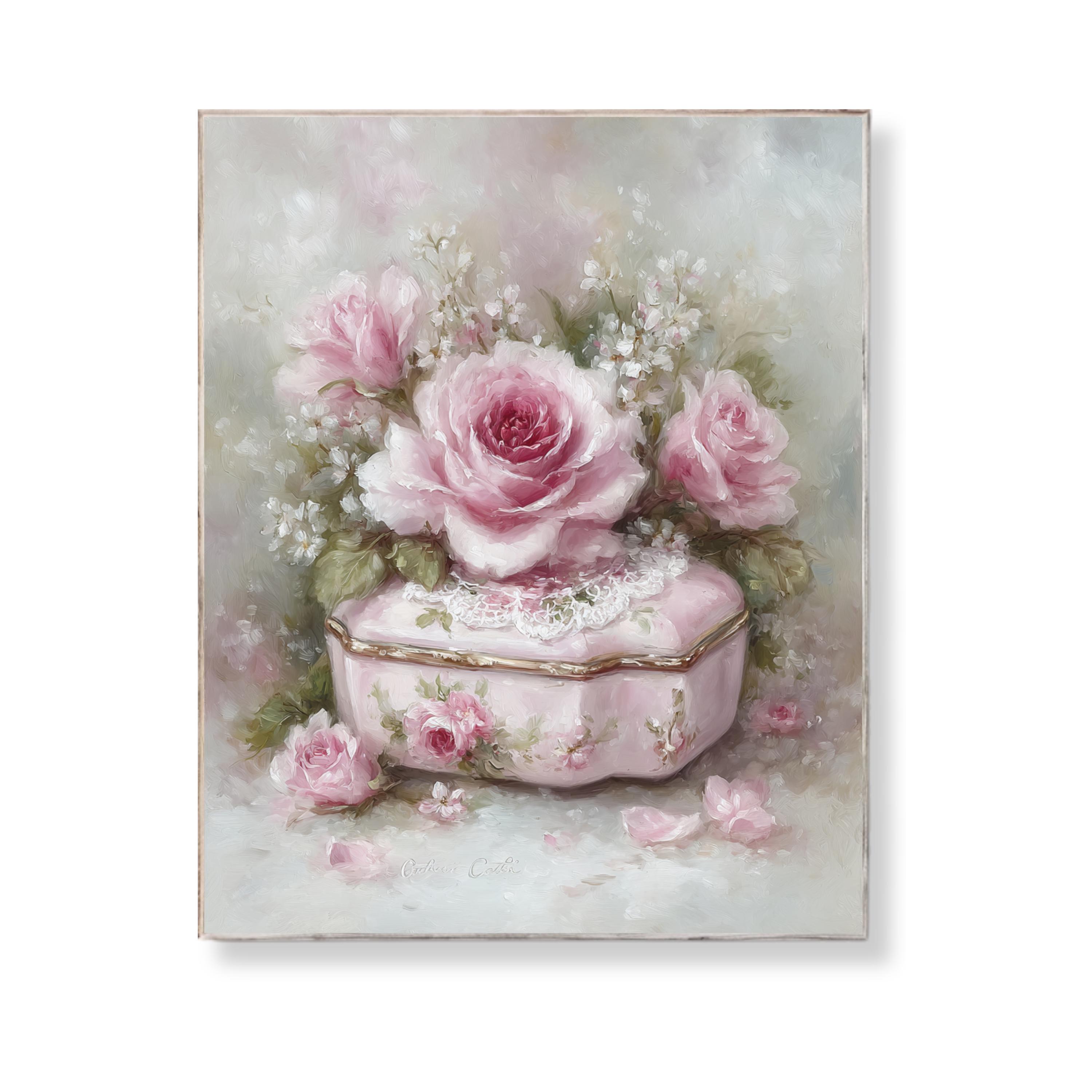 Shabby Chic Pink Roses Printable: Vintage Floral Vanity Decor (digital ...