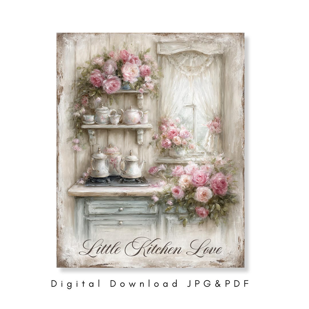 Shabby Chic Kitchen Wall Art Vintage Cottage Floral Tea Decor Farmhouse ...