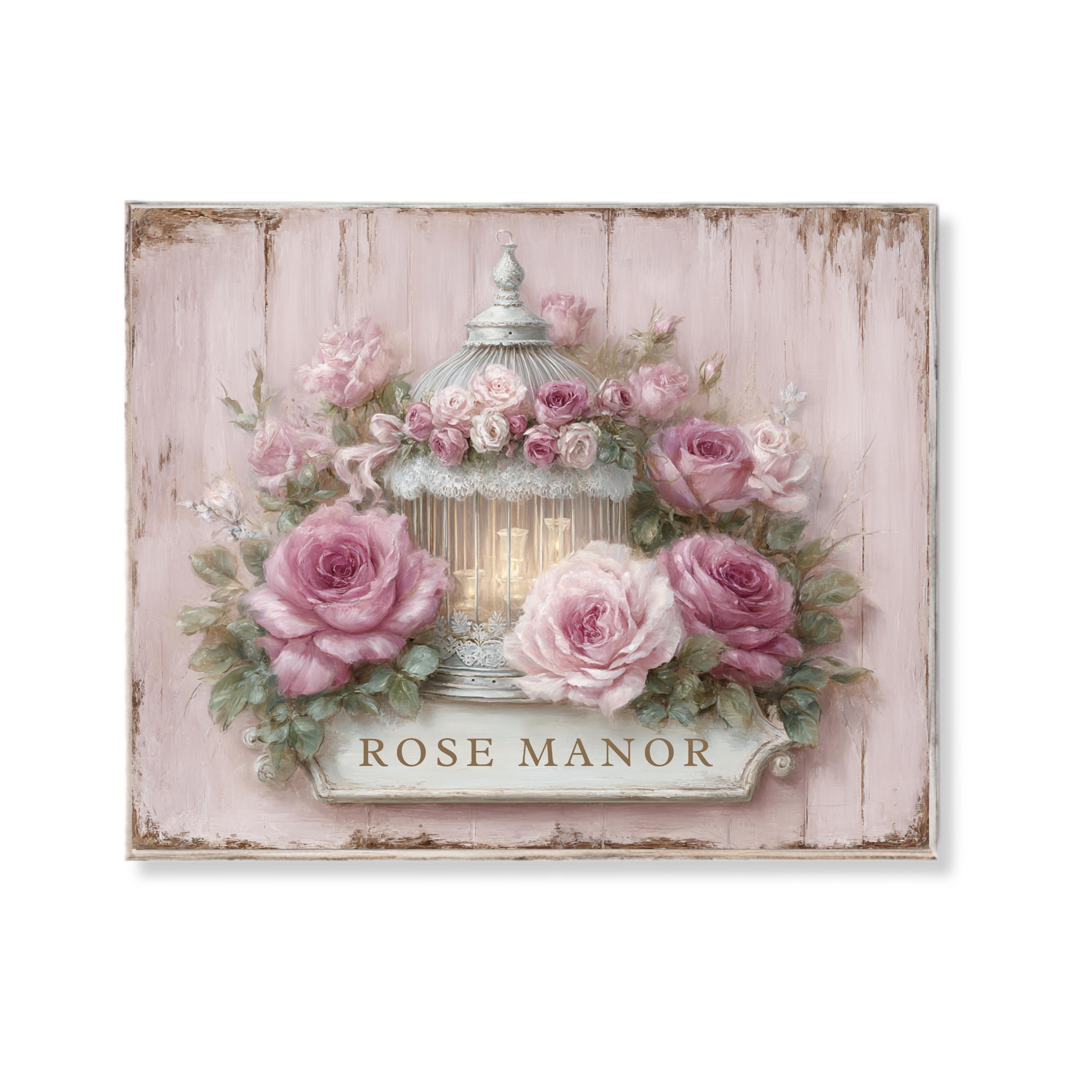 Vintage Blush Rose Birdcage Wall Art Shabby Chic Nostalgic Floral Print ...