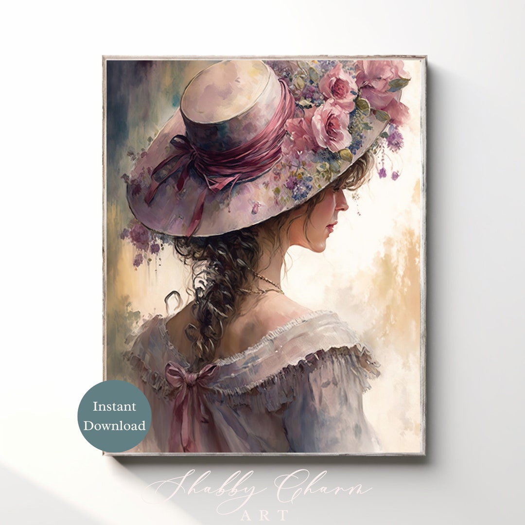 Vintage Woman in Large Hat Instant Digital Download Printable Wall Art ...