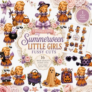 Halloween Fussy Cuts Sommarsemester Liten Flicka Utskrivbar Clipart Skräpjournal Ephemera Scrapbook PDF Ladda ner Paddington Lane Co