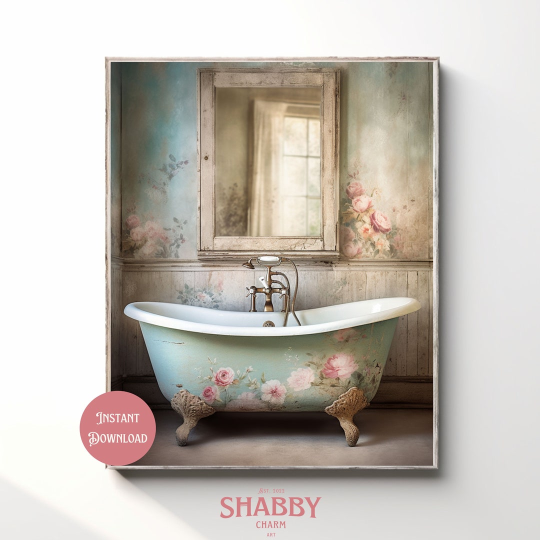 Vintage Bathroom Art, Bathroom Sign, Bathroom Wall Art, Bathtub Art