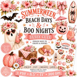 Sommar, Fussy Cuts, Stranddagar, Bu-nätter, Scrapbook, Ephemera, Junk Journal, Utskrivbar Halloween-sommar, Digital nedladdning, Paddington Lane Co