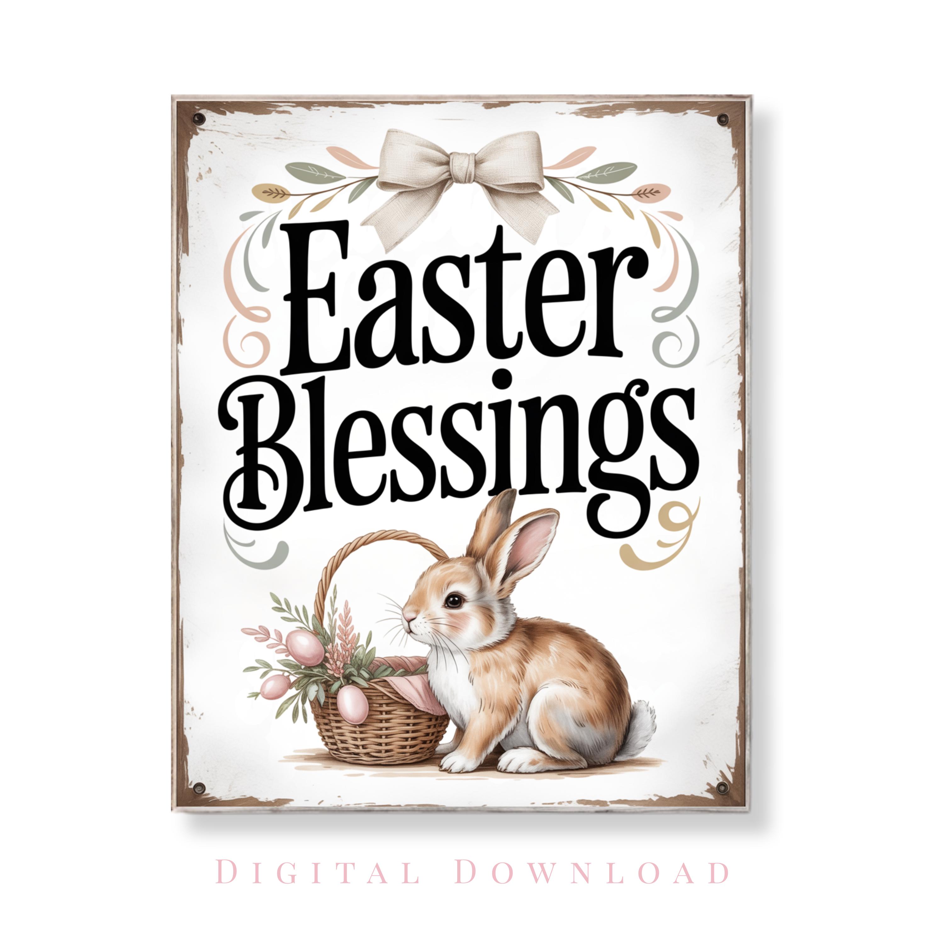 Easter Blessings Sign Bunny Printable Spring Decor Religious Easter ...