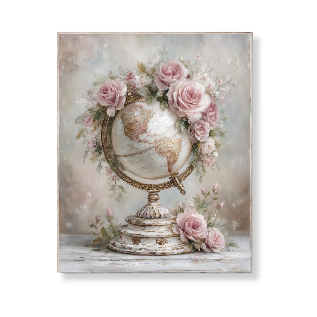 Shabby Chic Floral World Map: Vintage Style Art Print (digital Download ...