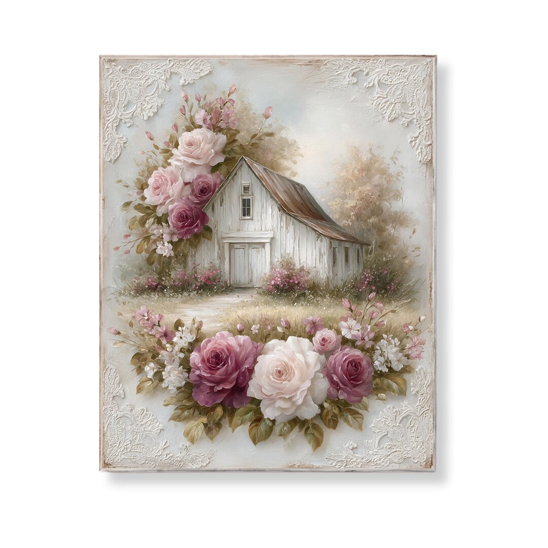 Shabby Chic Farmhouse Wall Art Printable Pink Rose Barn Sign Vintage ...