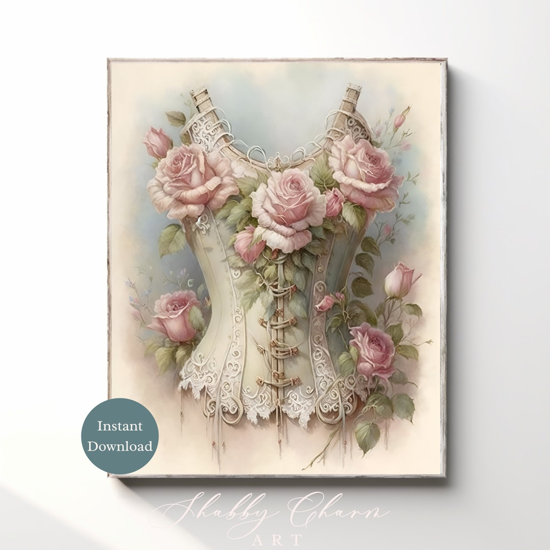 Vintage Antique Womens Corset Watercolor Print, Shabby Chic Wall Art ...