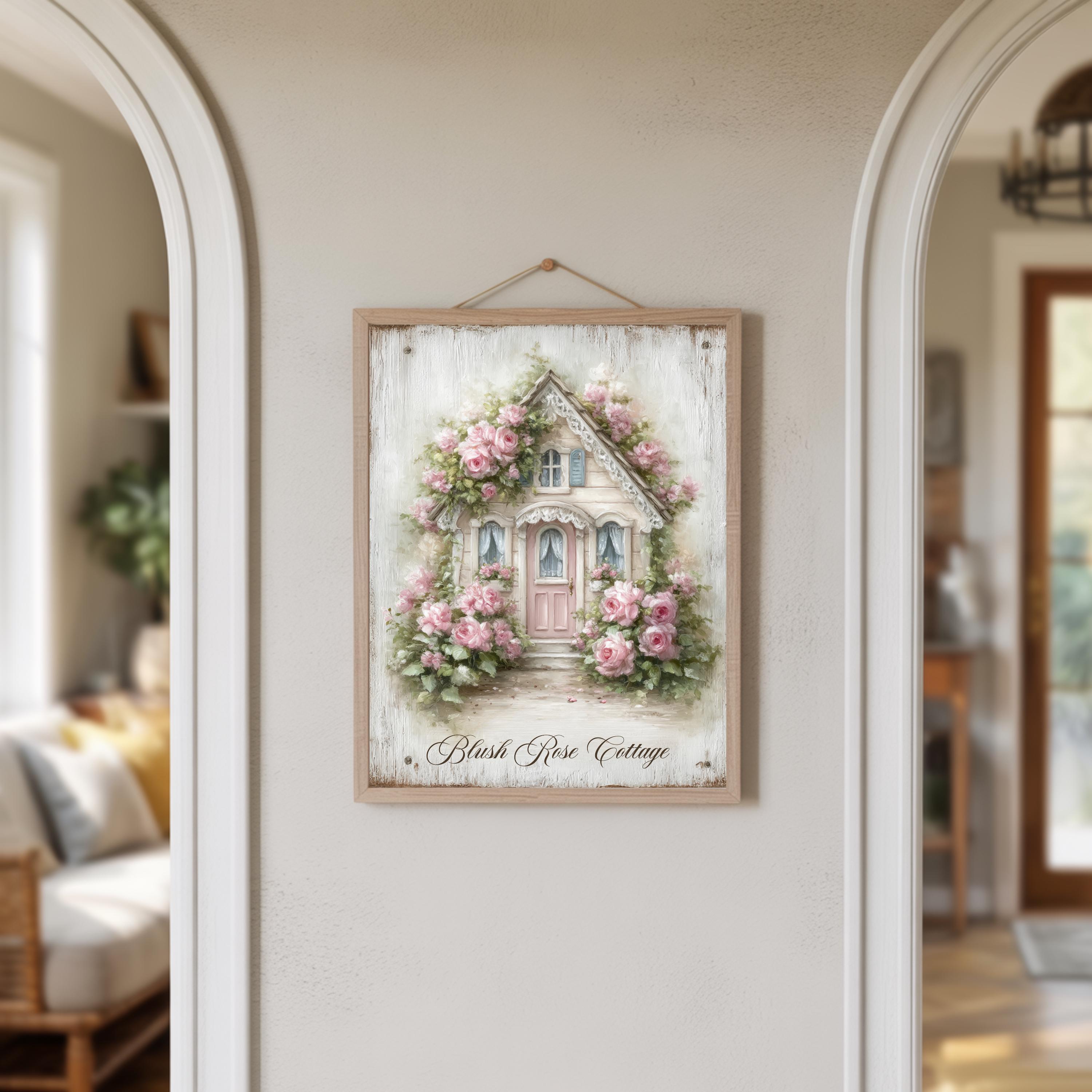 Cottage Wall Decor Shabby Chic Floral House Art Vintage Farmhouse Pink ...