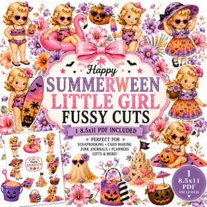 Sommarväder Liten Flicka Fussy Cuts Strand Halloween Utskrivbar Scrapbook Ephemera Junk Journal PDF Digital Nedladdning Skriv ut Paddington Lane Co