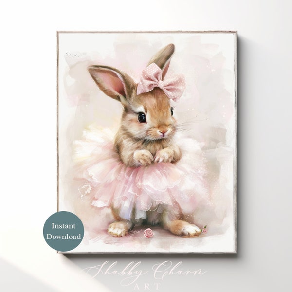 Shabby Chic Nursery Decor, Baby Bunny Wall Art, Watercolor Nursery Print, Tutu Bunny Digital Download, Whimsical Nursery Artwork, Kids Room