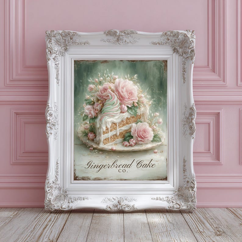 Gingerbread Cake Wall Art Christmas Print Vintage Bakery Kitchen Decor ...