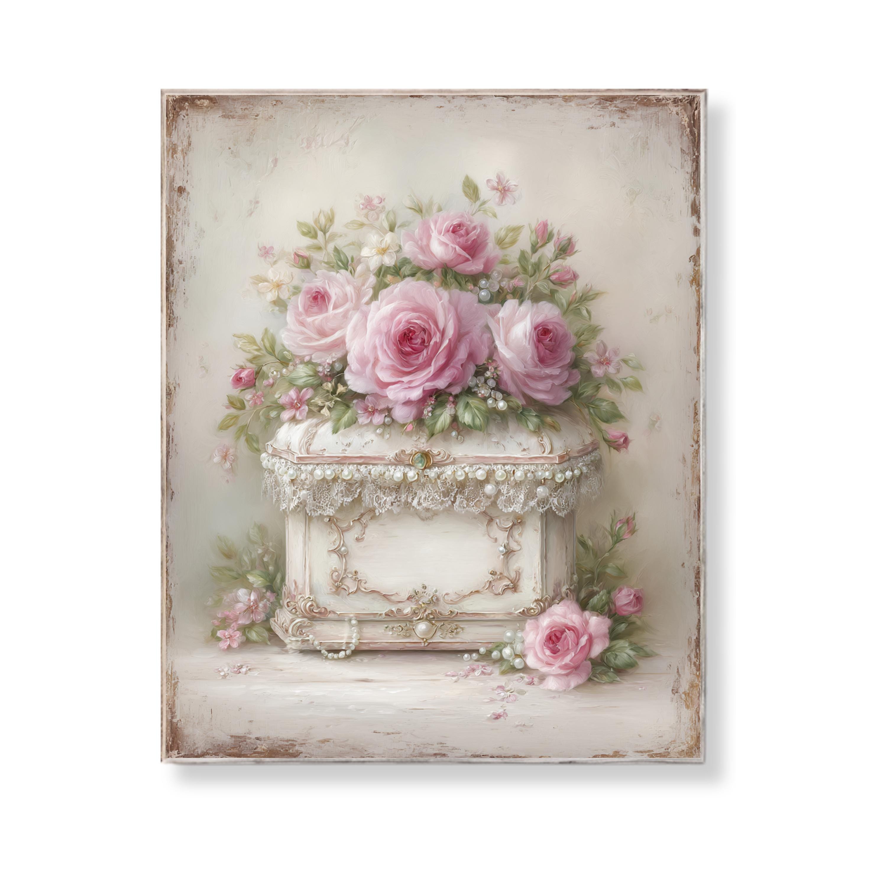 Shabby Chic Jewelry Box Wall Art Pink Rose Floral Decor Vintage ...